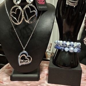 Paparazzi Silver Heart Necklace with Blue Accents